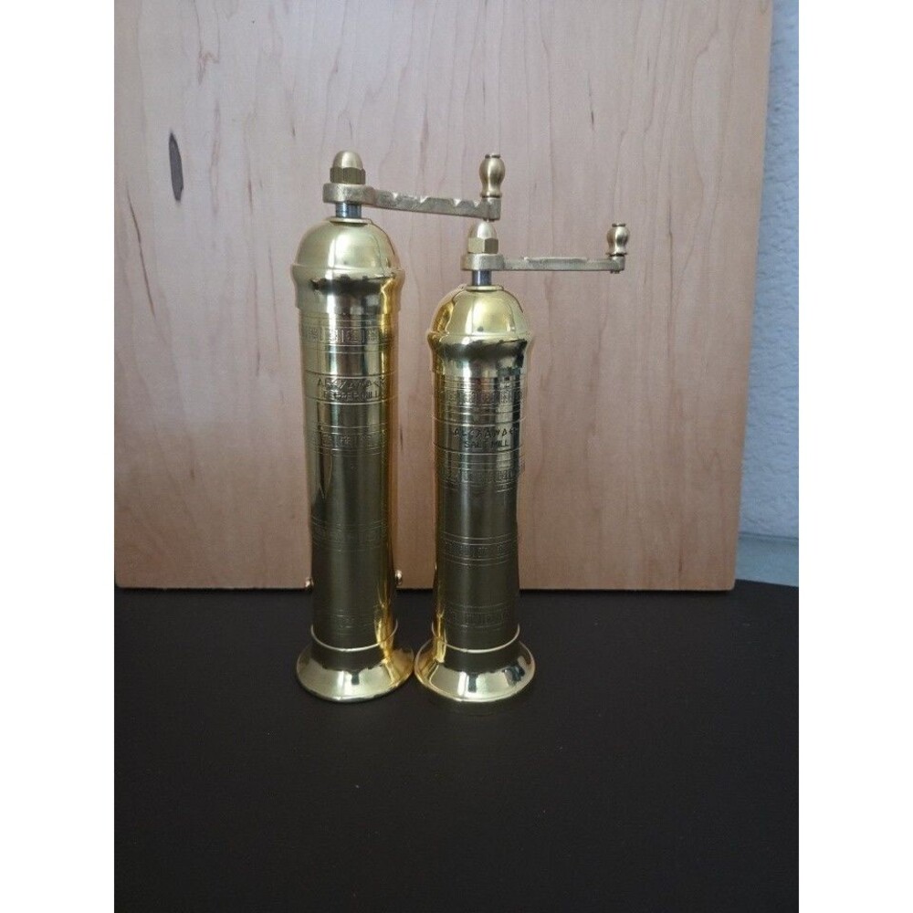 Alexander Brass Pepper & Salt Mill 2-Piece Set #105 9" #108 8" Hand Crank